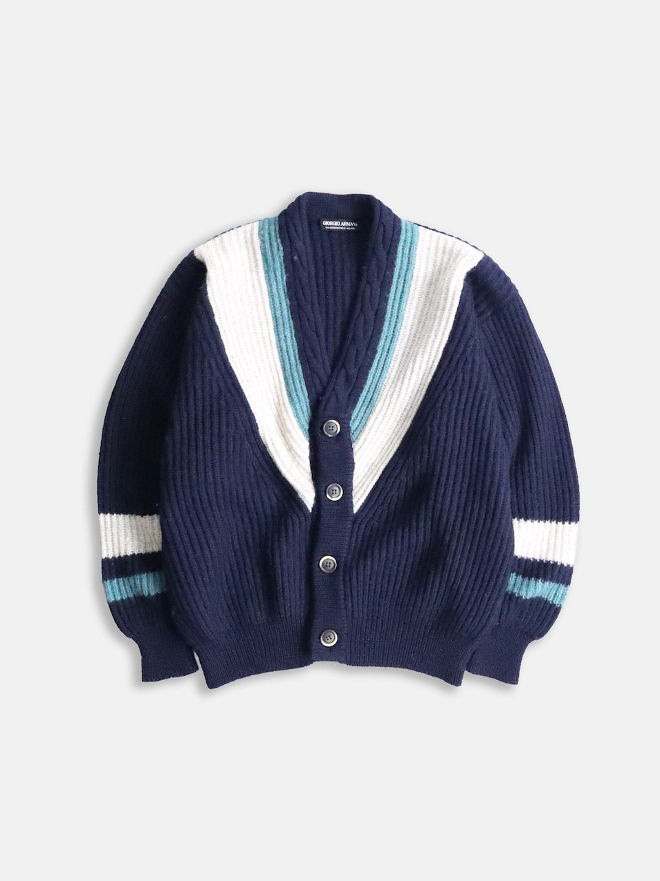 GIORGIO ARMANI rib knit cardigan navy-white-lightblue