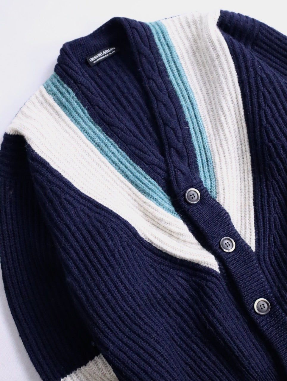GIORGIO ARMANI rib knit cardigan navy-white-lightblue