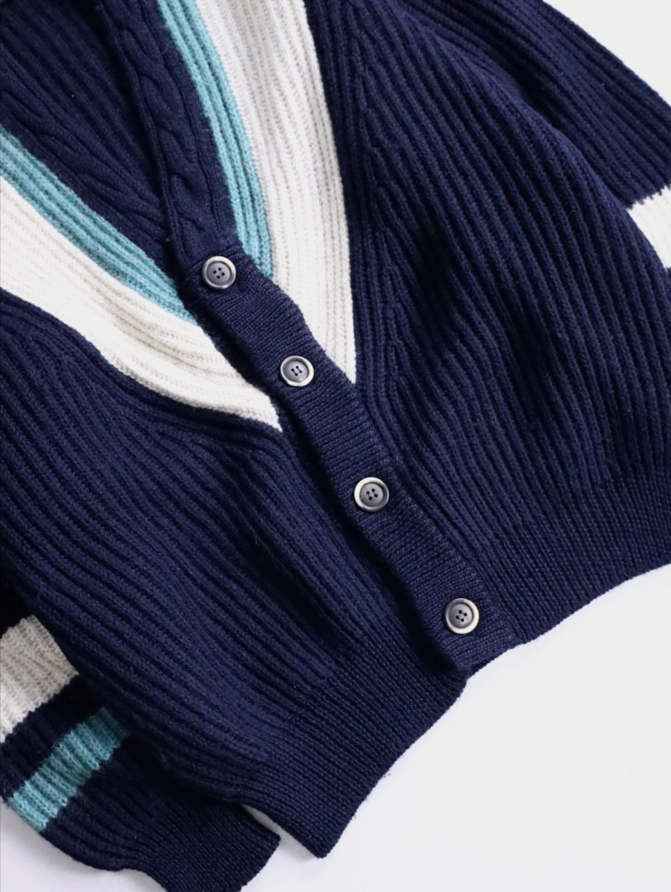 GIORGIO ARMANI rib knit cardigan navy-white-lightblue