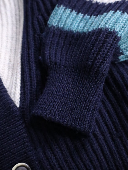 GIORGIO ARMANI rib knit cardigan navy-white-lightblue