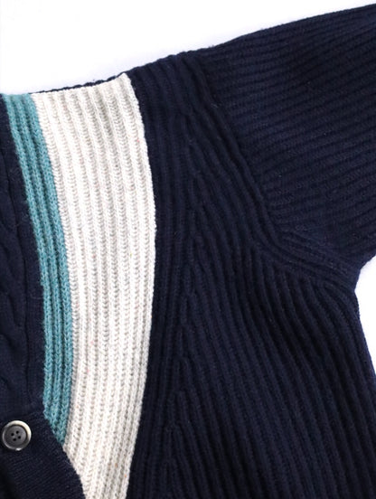 GIORGIO ARMANI rib knit cardigan navy-white-lightblue