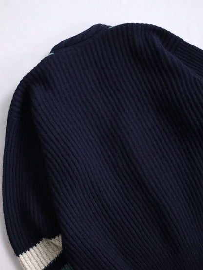 GIORGIO ARMANI rib knit cardigan navy-white-lightblue