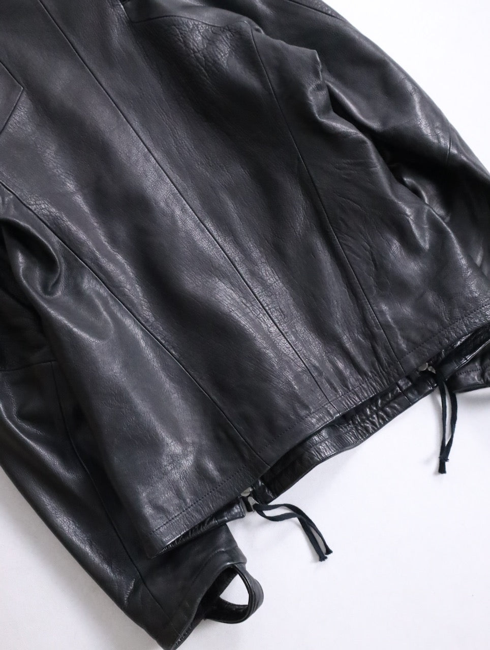 twin zipper collarless leather jackket black