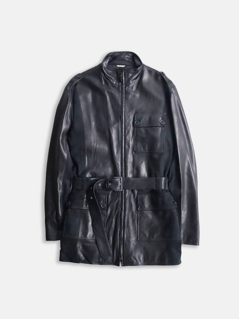HERMES lamblether half coat black
