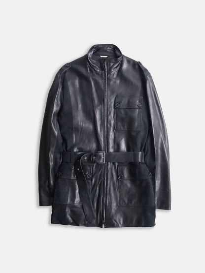 HERMES lamblether half coat black