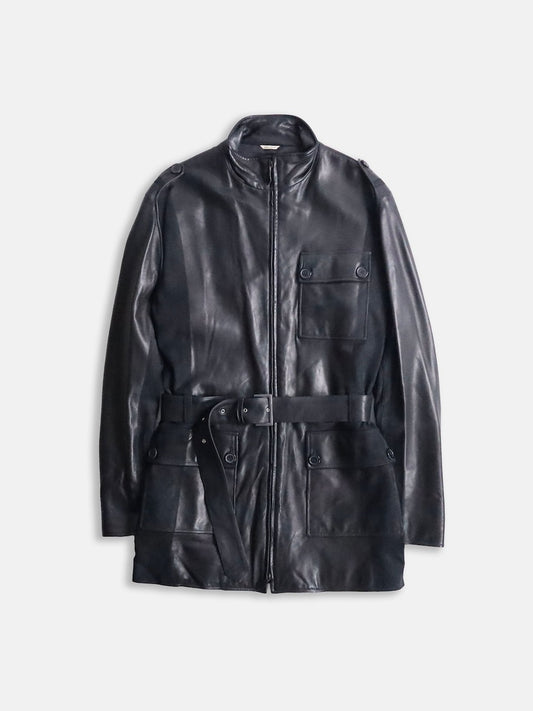 HERMES lamblether half coat black