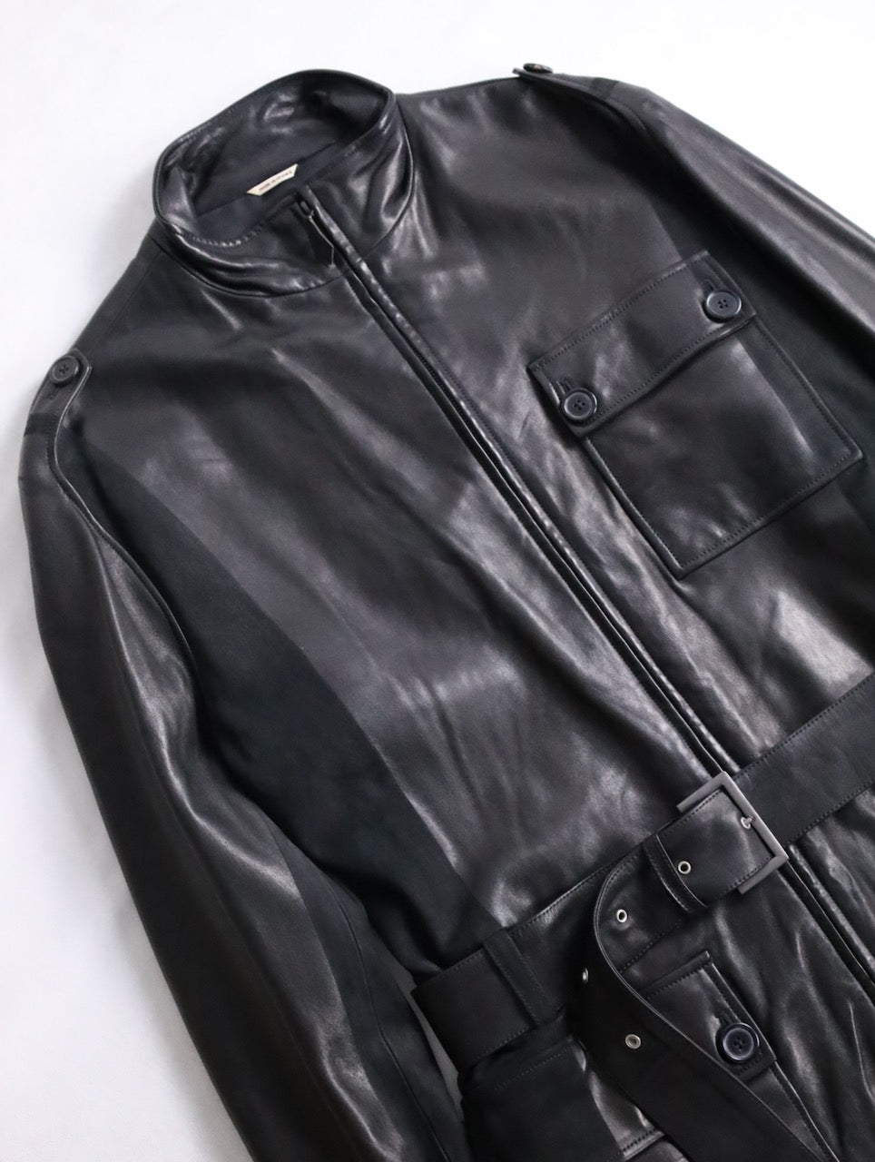 HERMES lamblether half coat black