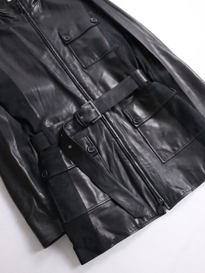 HERMES lamblether half coat black