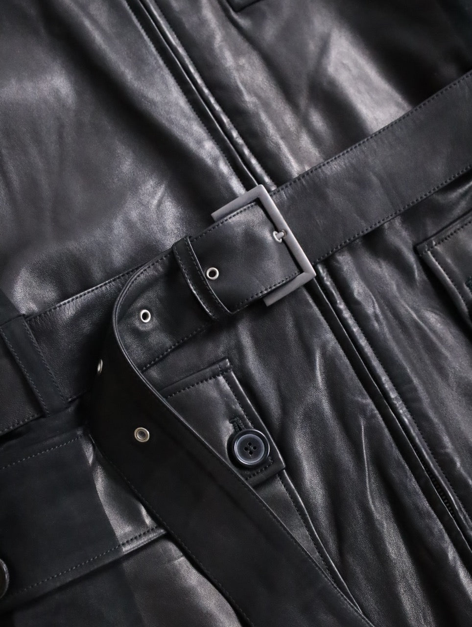 HERMES lamblether half coat black