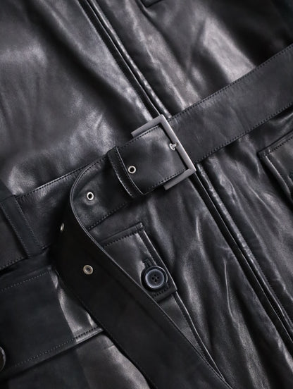 HERMES lamblether half coat black