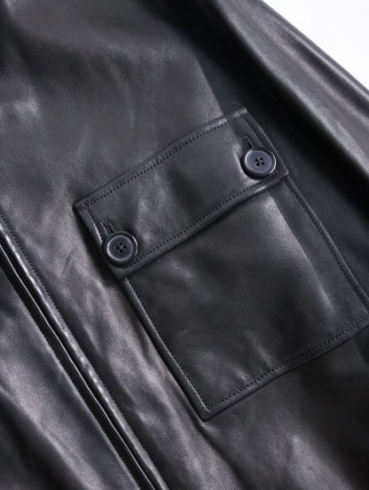 HERMES lamblether half coat black
