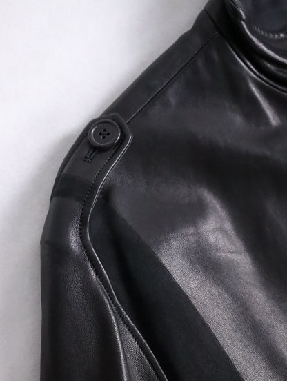 HERMES lamblether half coat black
