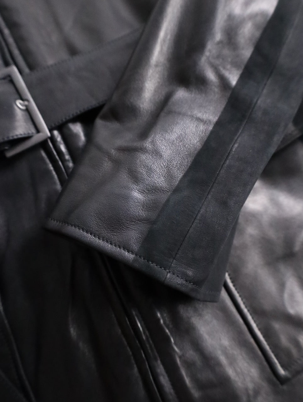 HERMES lamblether half coat black