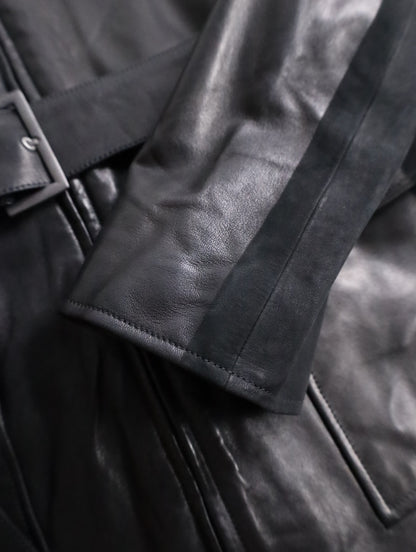 HERMES lamblether half coat black