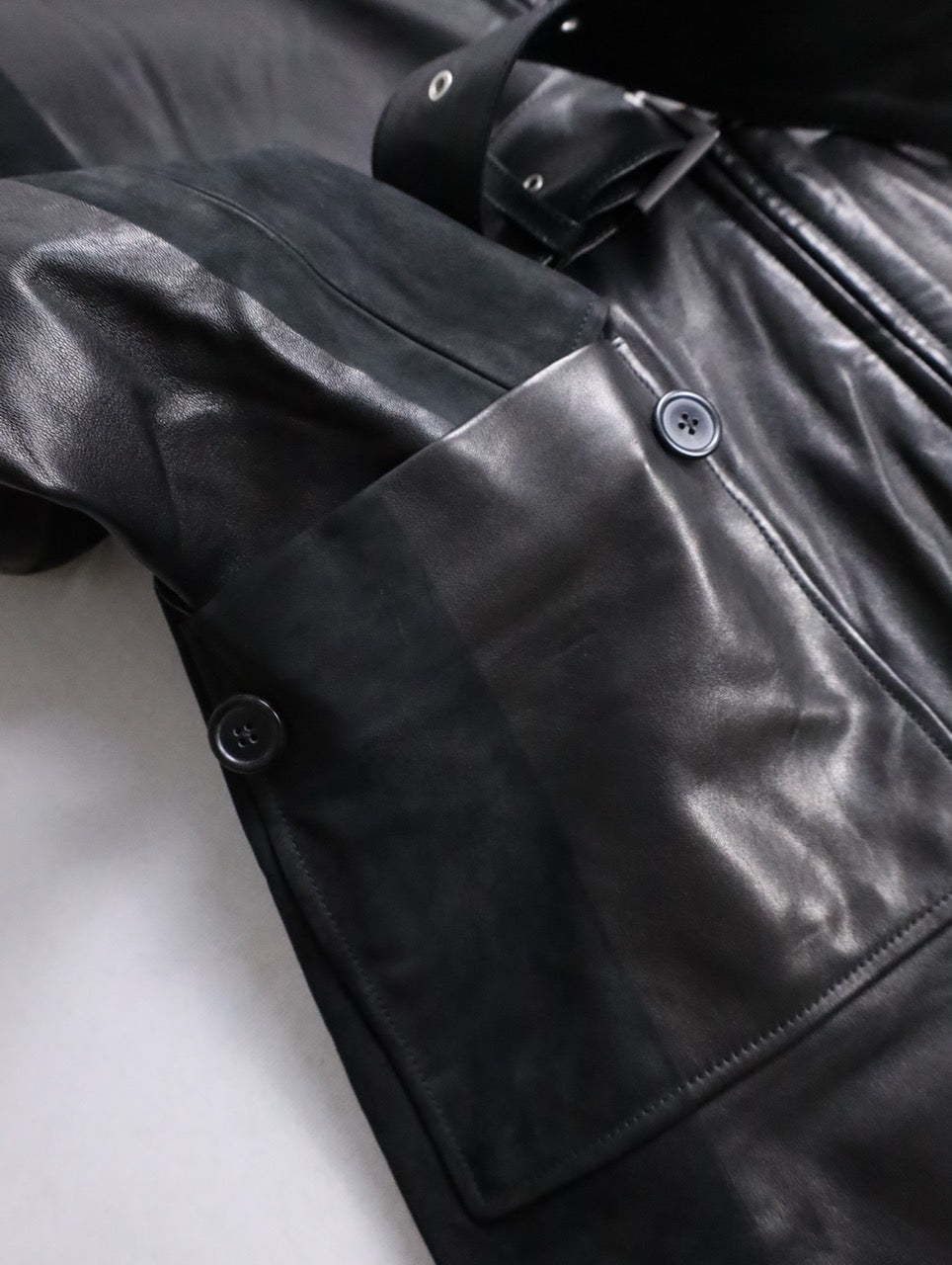 HERMES lamblether half coat black