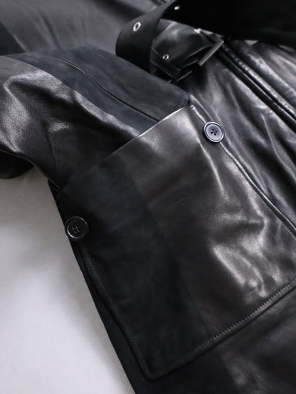 HERMES lamblether half coat black