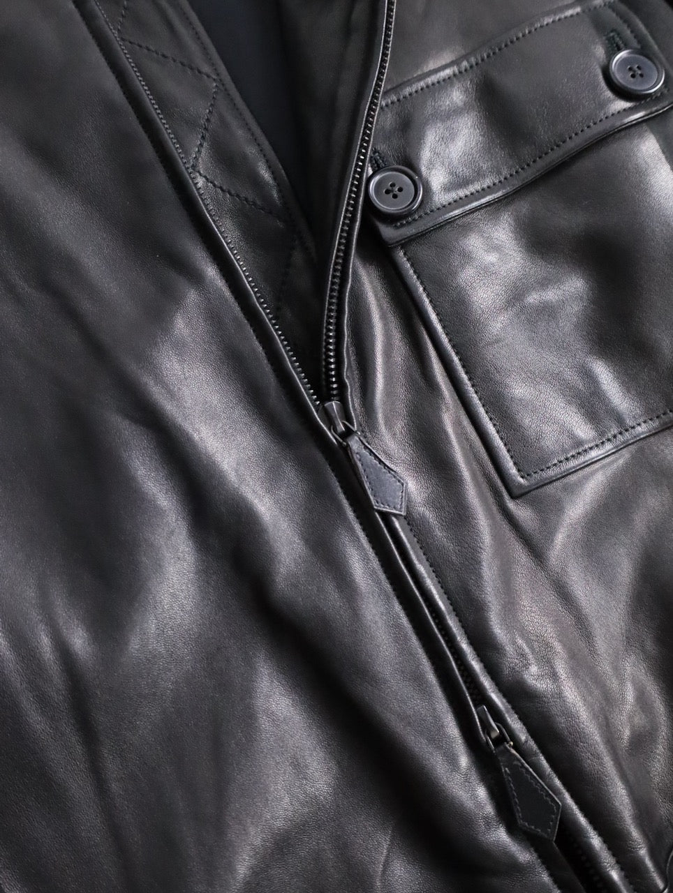 HERMES lamblether half coat black