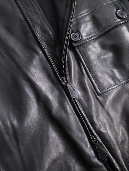 HERMES lamblether half coat black