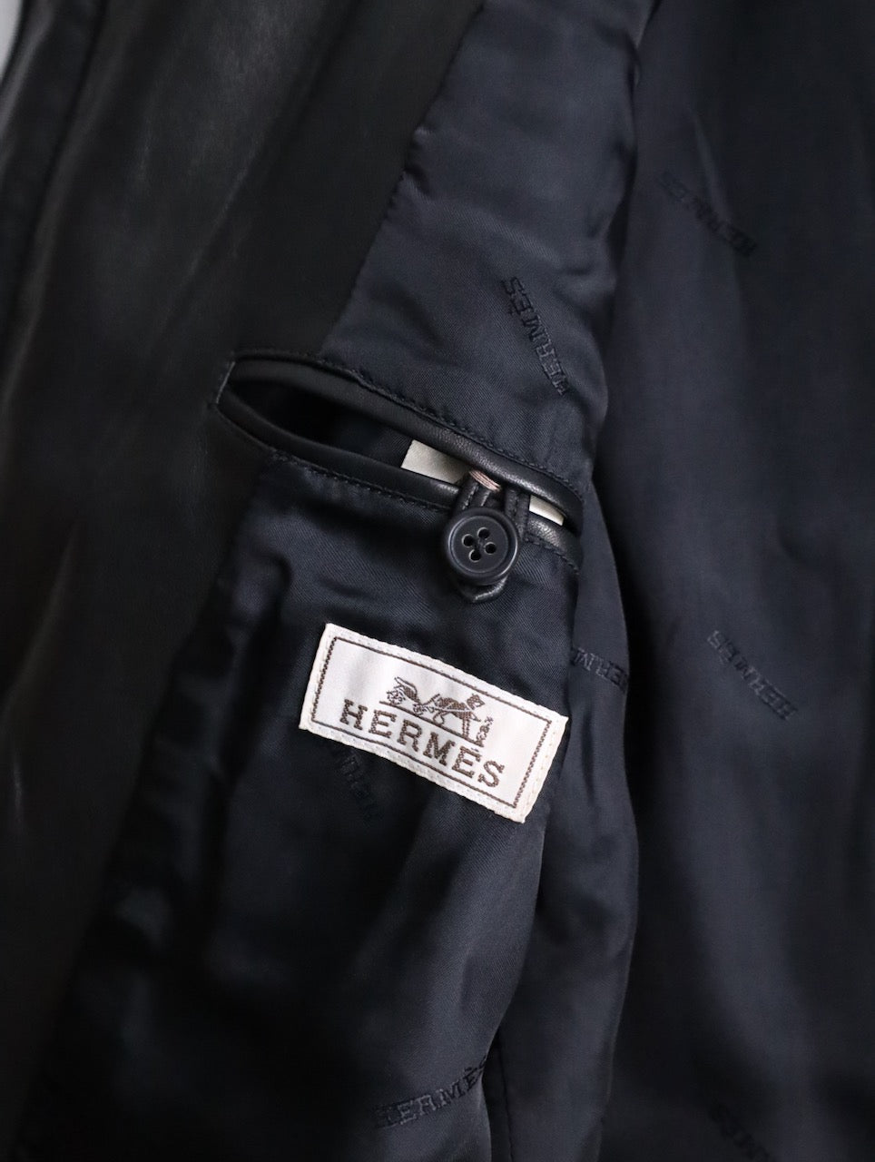 HERMES lamblether half coat black