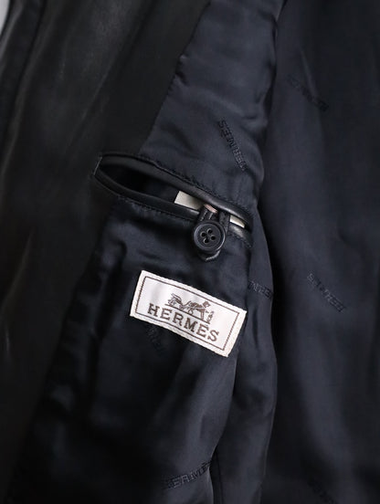 HERMES lamblether half coat black