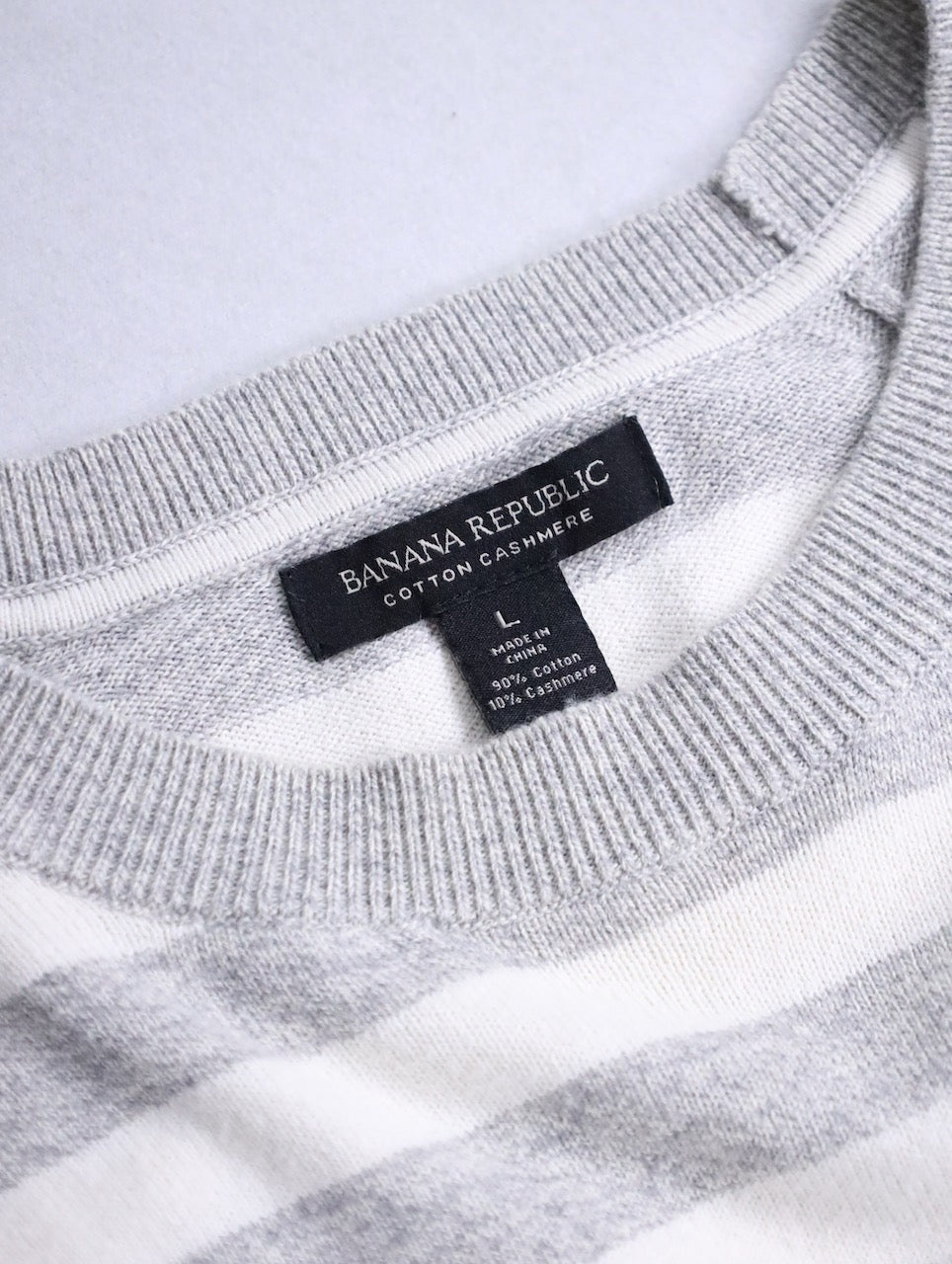 BANANA REPUBLIC cotton cashmere border sweater gray-white