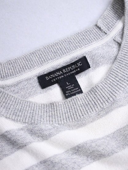 BANANA REPUBLIC cotton cashmere border sweater gray-white