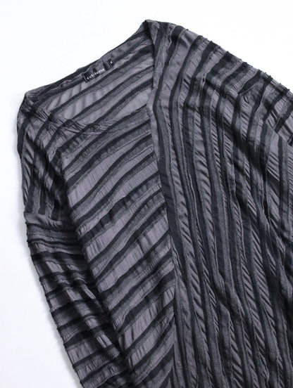 sheer border L/S cutsew black-gray