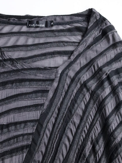 sheer border L/S cutsew black-gray