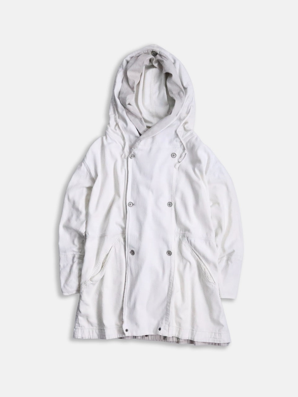 double-breasted hooded cotton jacket white-greige
