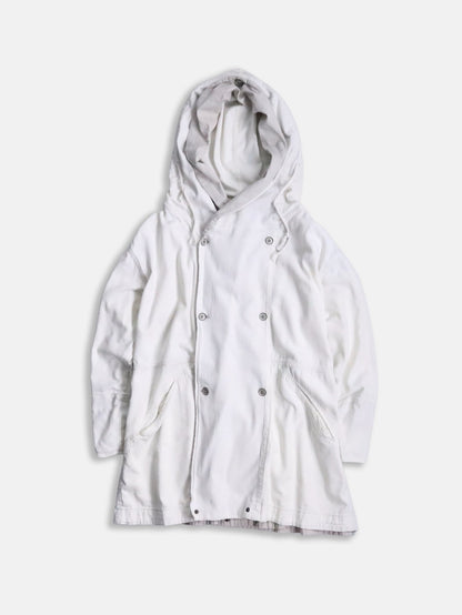 double-breasted hooded cotton jacket white-greige