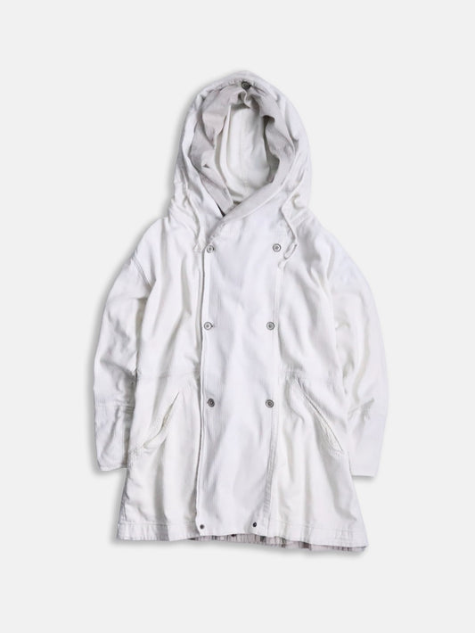 double-breasted hooded cotton jacket white-greige