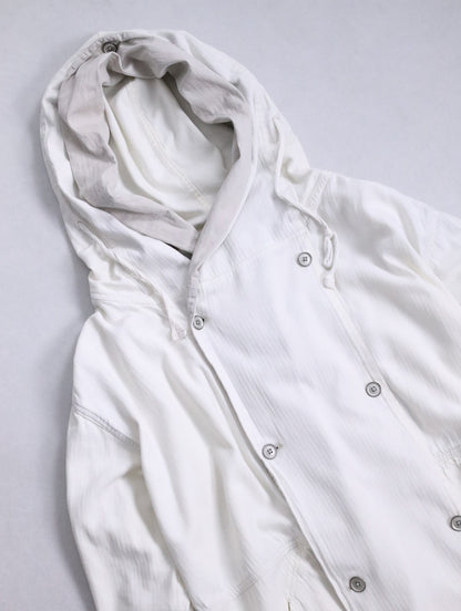double-breasted hooded cotton jacket white-greige