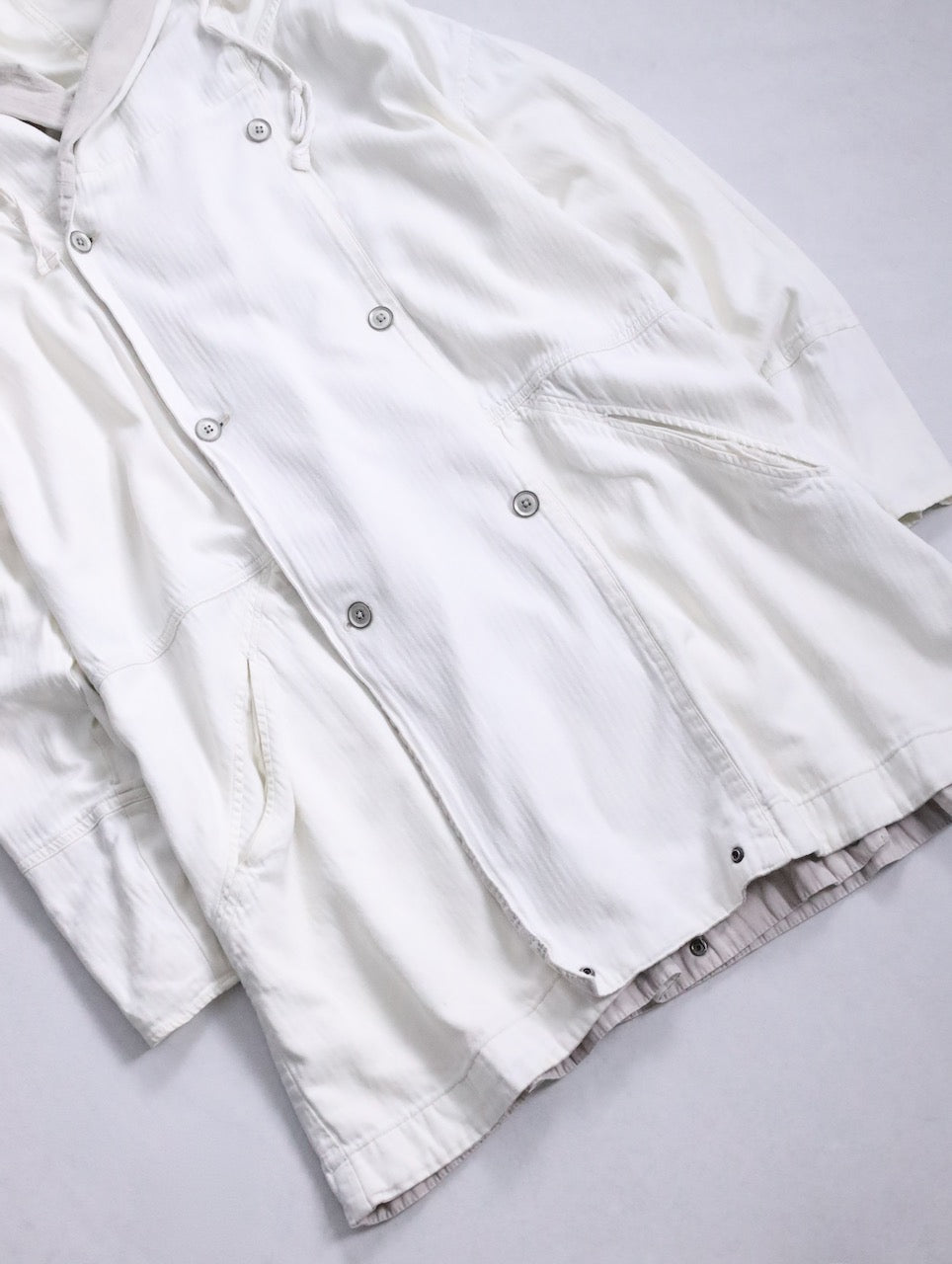 double-breasted hooded cotton jacket white-greige