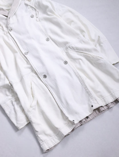 double-breasted hooded cotton jacket white-greige