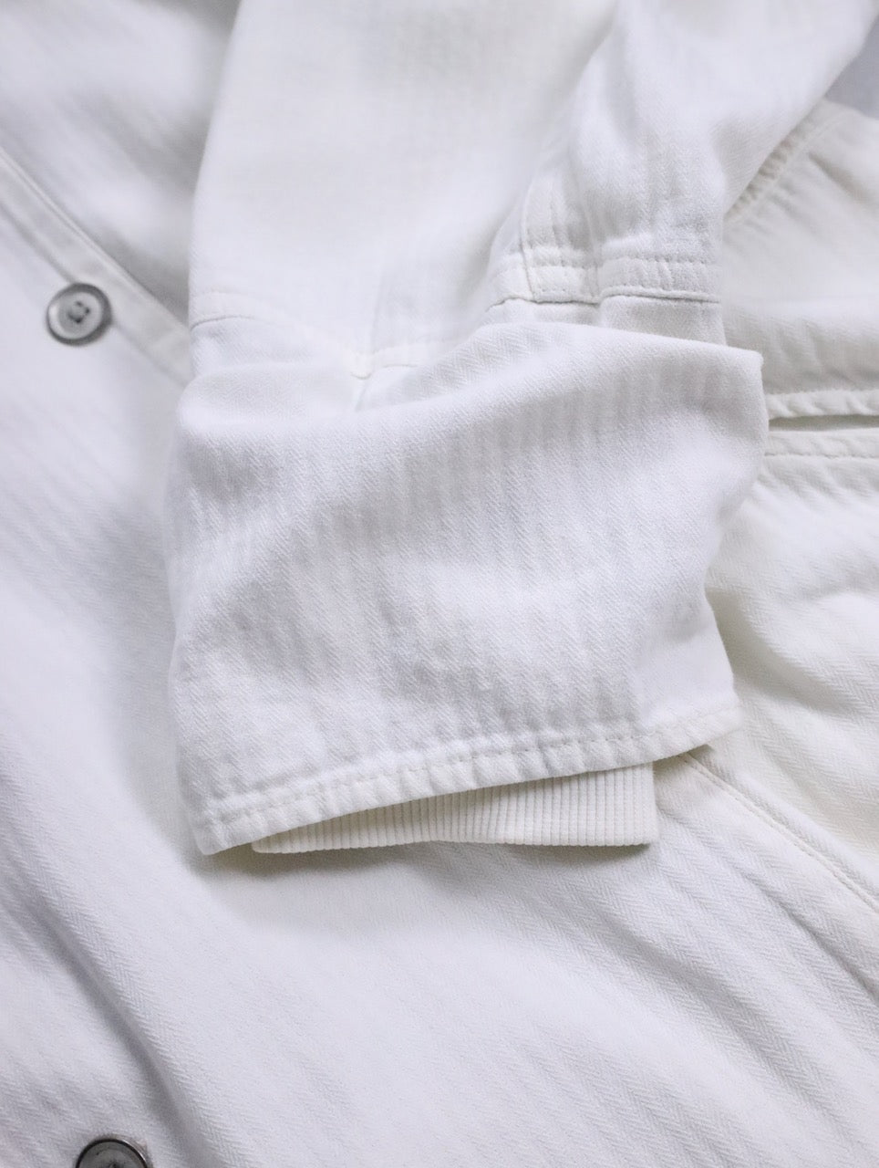 double-breasted hooded cotton jacket white-greige