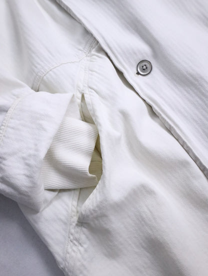 double-breasted hooded cotton jacket white-greige