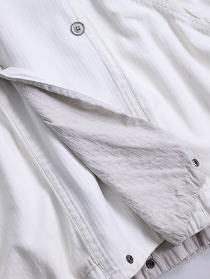 double-breasted hooded cotton jacket white-greige