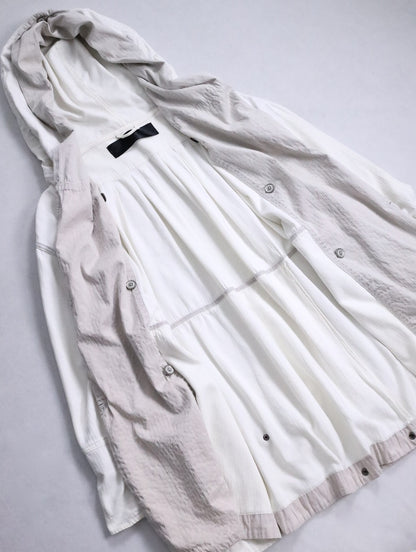 double-breasted hooded cotton jacket white-greige