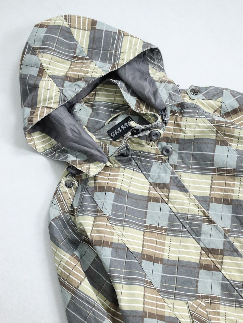 design check cotton hooded jacket multi