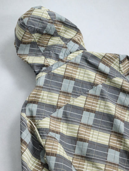 design check cotton hooded jacket multi