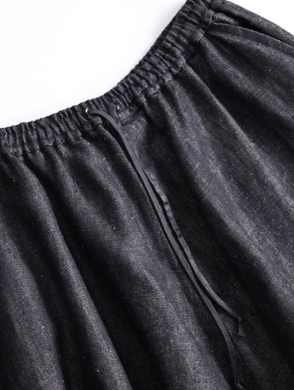 BISHOOL linen baloon hakama pants denimblack