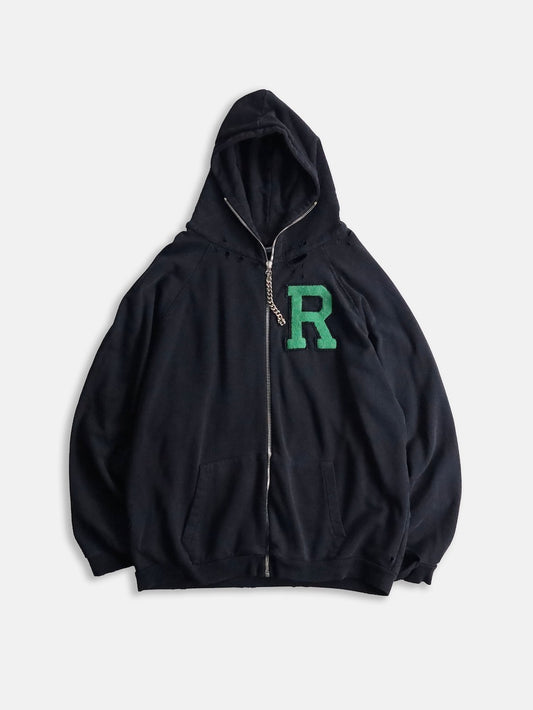 RAF SIMONS badge and print oversized zip hoodie black