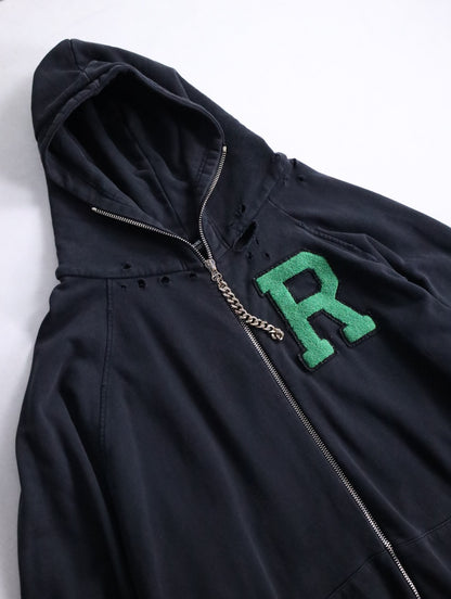 RAF SIMONS badge and print oversized zip hoodie black