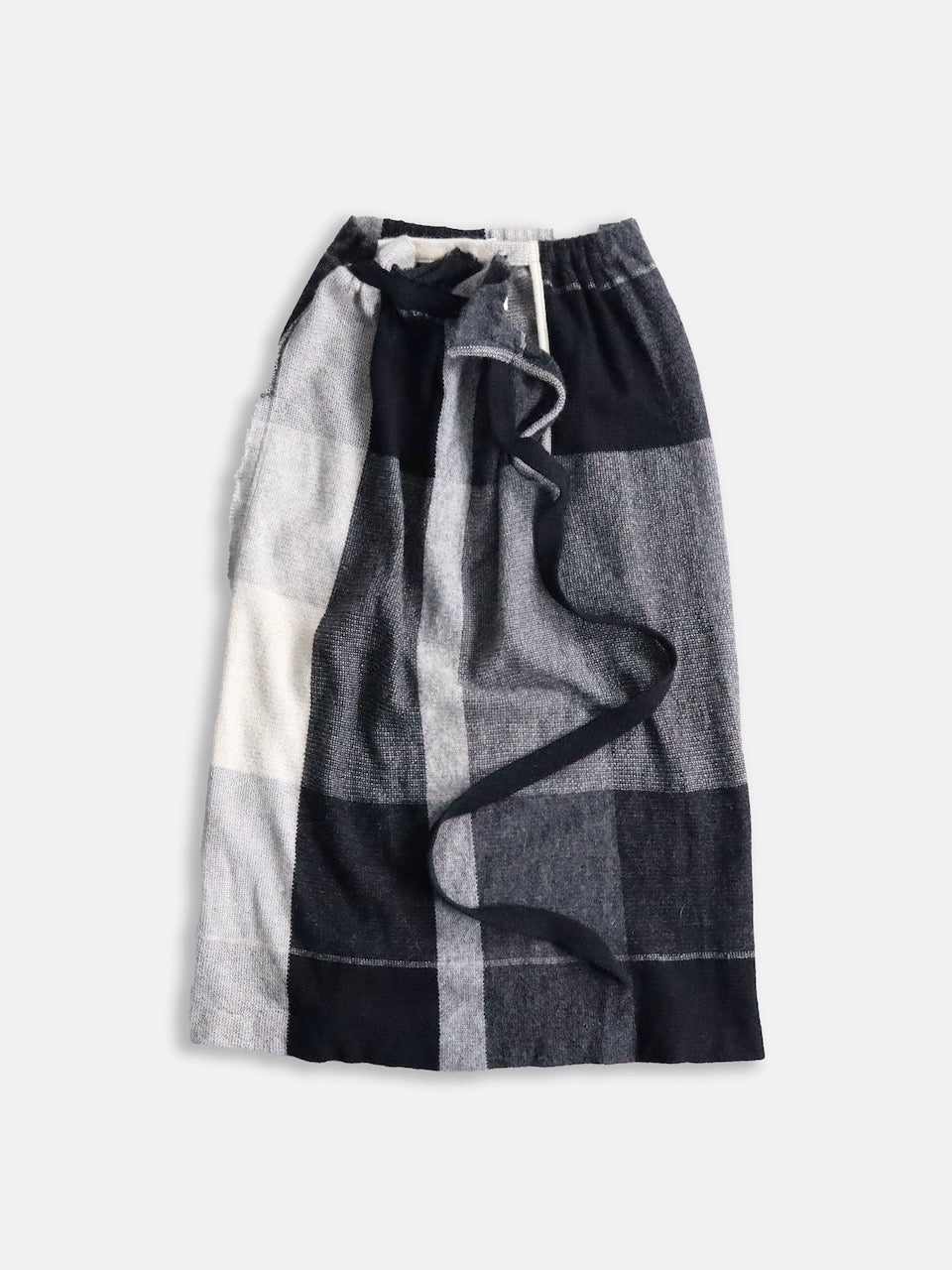 Y's alpaka wool block check skirt gray-black-white