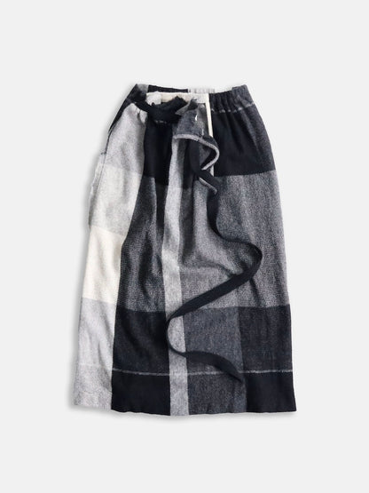 Y's alpaka wool block check skirt gray-black-white