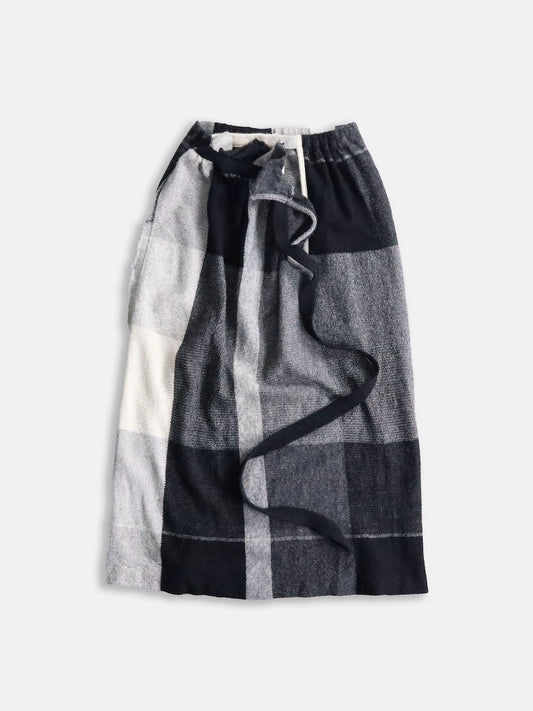 Y's alpaka wool block check skirt gray-black-white