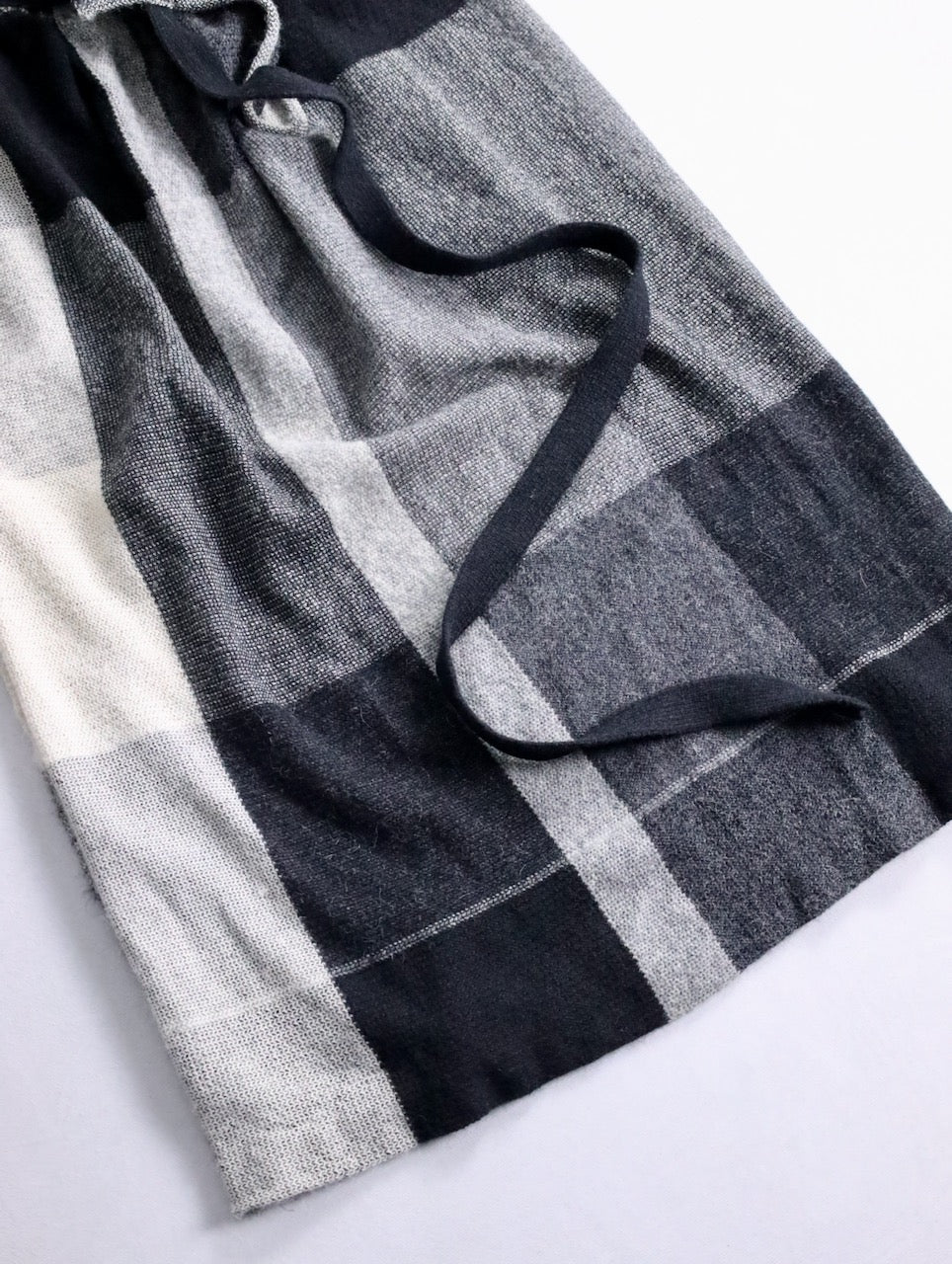 Y's alpaka wool block check skirt gray-black-white