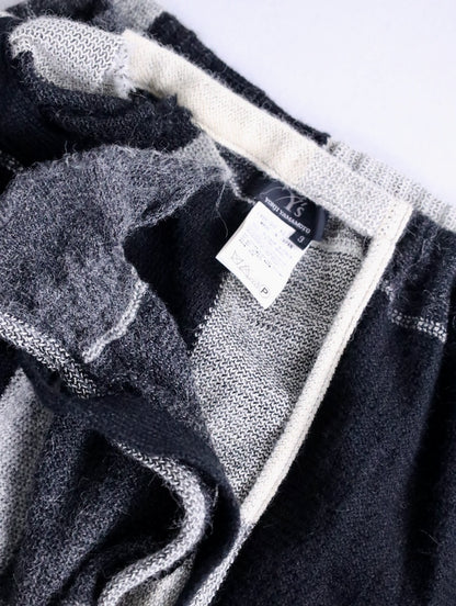 Y's alpaka wool block check skirt gray-black-white