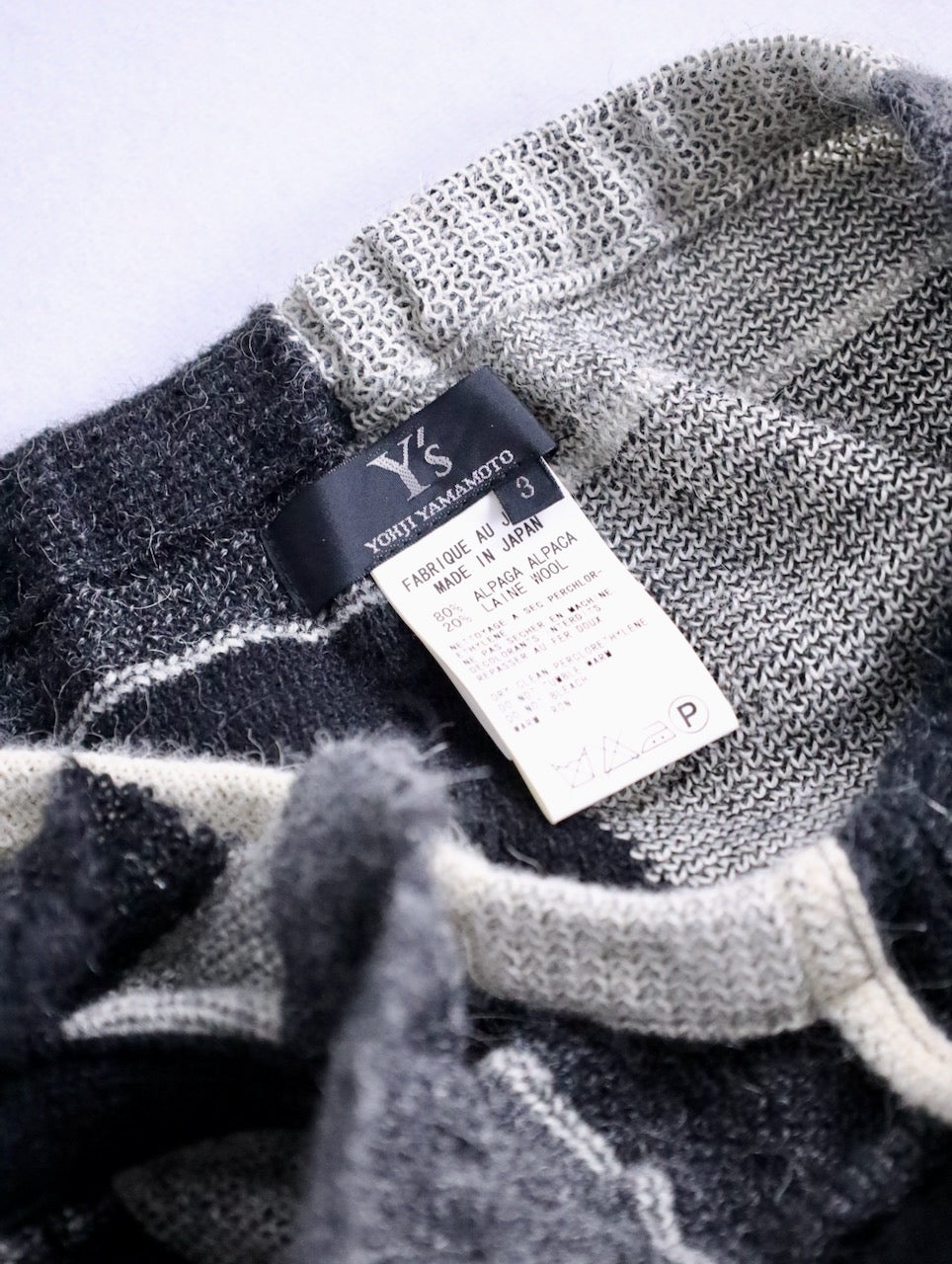 Y's alpaka wool block check skirt gray-black-white