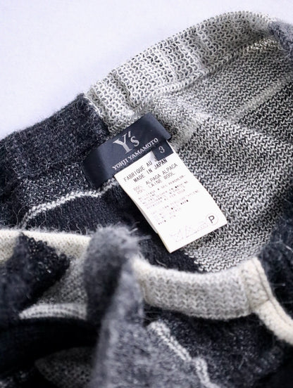 Y's alpaka wool block check skirt gray-black-white